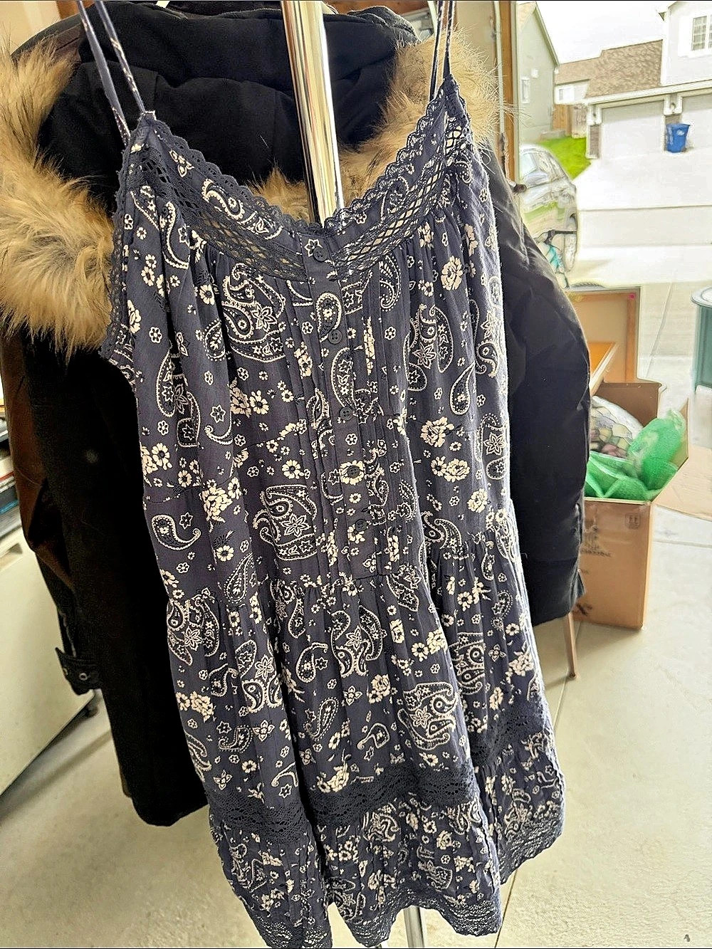 Paisley Mini Dress in Blue & White Like New